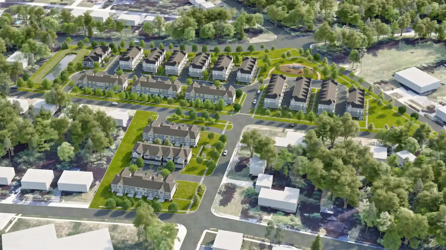 the claire naperville townhomes community aerial view 1